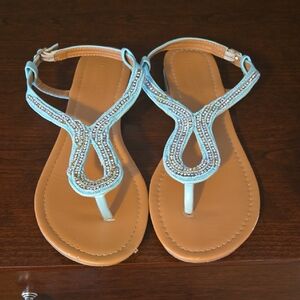 Maurices Teal Beaded T-Strap Sandals Size 9